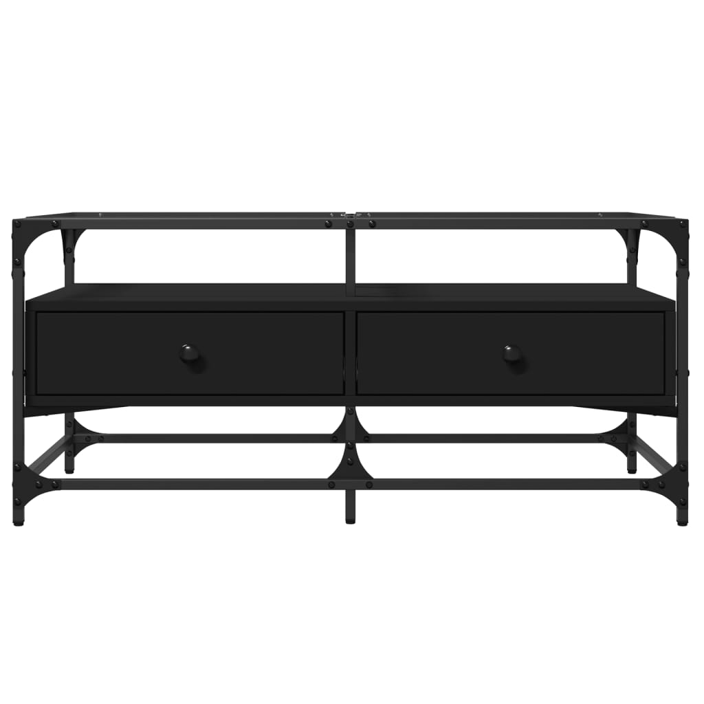vidaXL Couchtisch mit Glasplatte Schwarz 98,5x50x45 cm Stahl