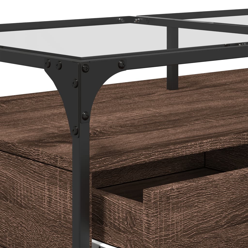 vidaXL Couchtisch mit Glasplatte Braun Eichen-Optik 98,5x50x45cm Stahl