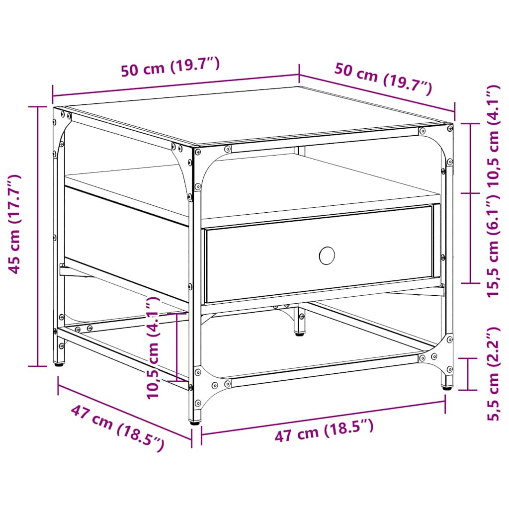 vidaXL Couchtisch mit Glasplatte Schwarz 50x50x45 cm Stahl
