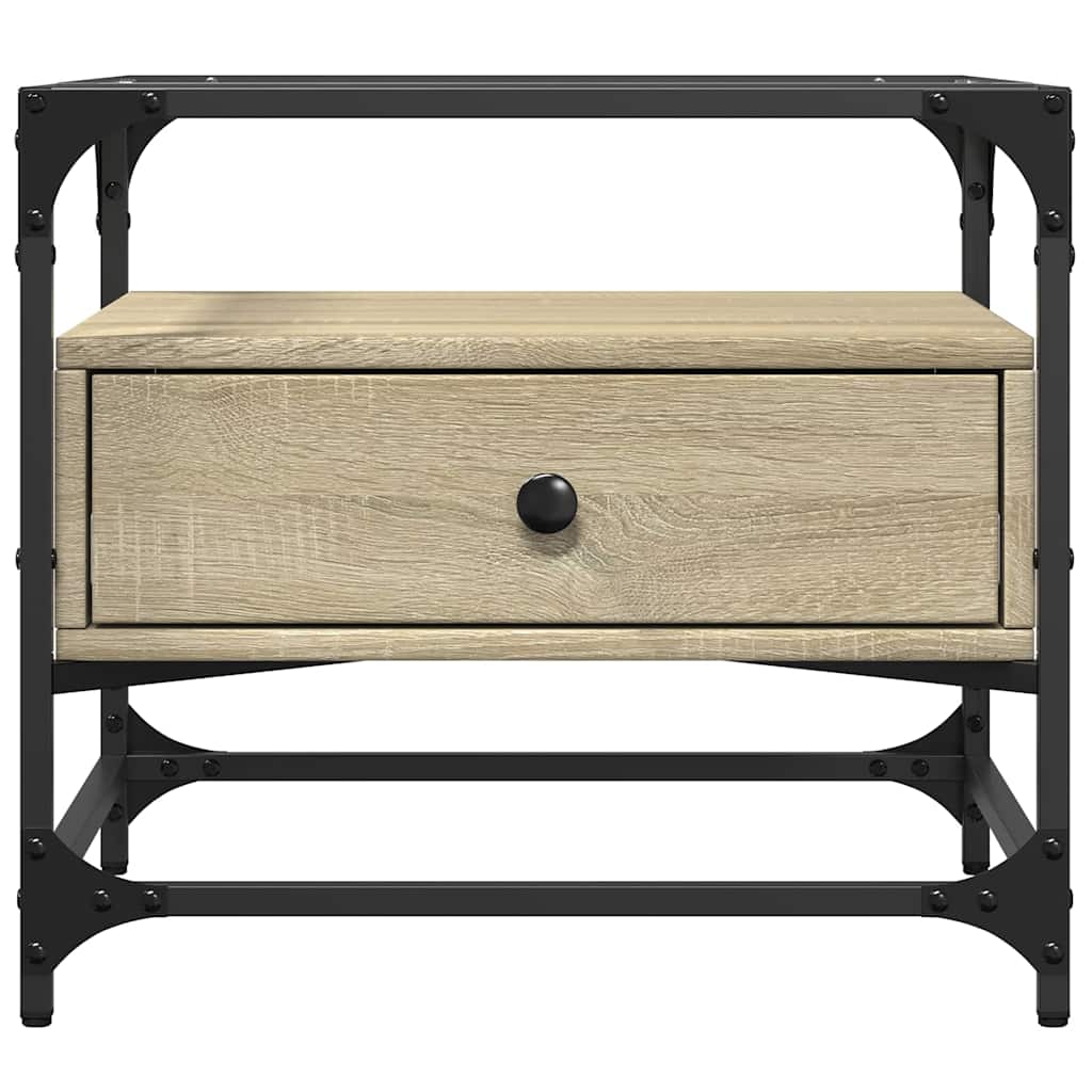 vidaXL Couchtisch mit Glasplatte Sonoma-Eiche 50x50x45 cm Stahl