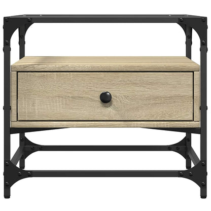 vidaXL Couchtisch mit Glasplatte Sonoma-Eiche 50x50x45 cm Stahl
