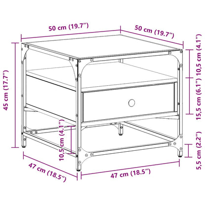 vidaXL Couchtisch mit Glasplatte Sonoma-Eiche 50x50x45 cm Stahl
