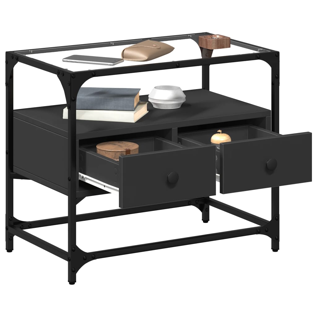 vidaXL Meuble TV avec plateau en verre Noir 60x35x51 cm Bois d'ingénierie