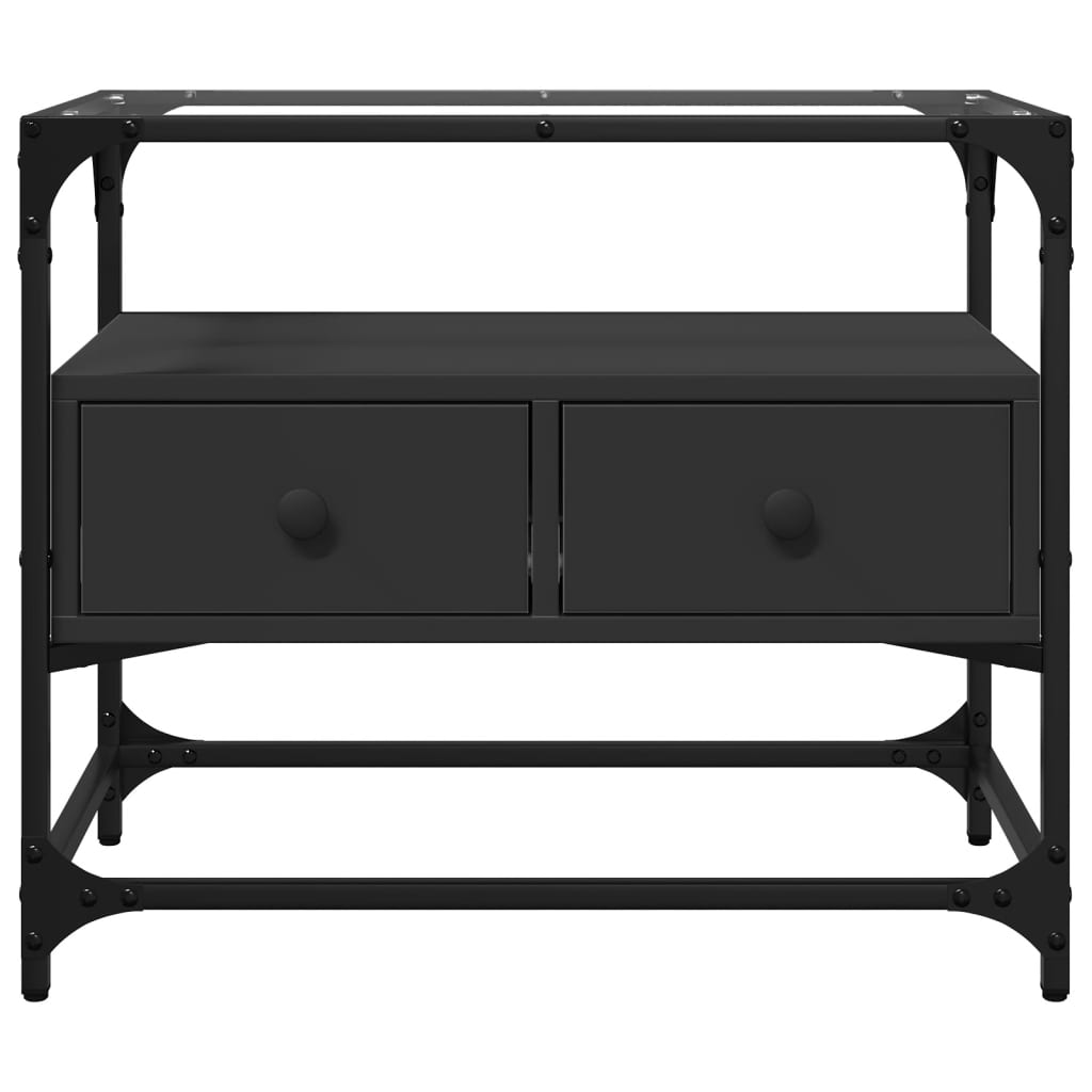 vidaXL Meuble TV avec plateau en verre Noir 60x35x51 cm Bois d'ingénierie