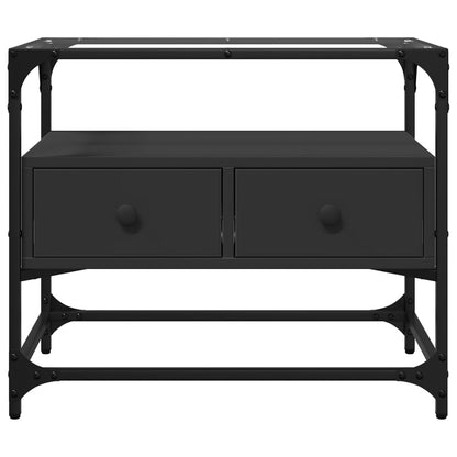 vidaXL Meuble TV avec plateau en verre Noir 60x35x51 cm Bois d'ingénierie