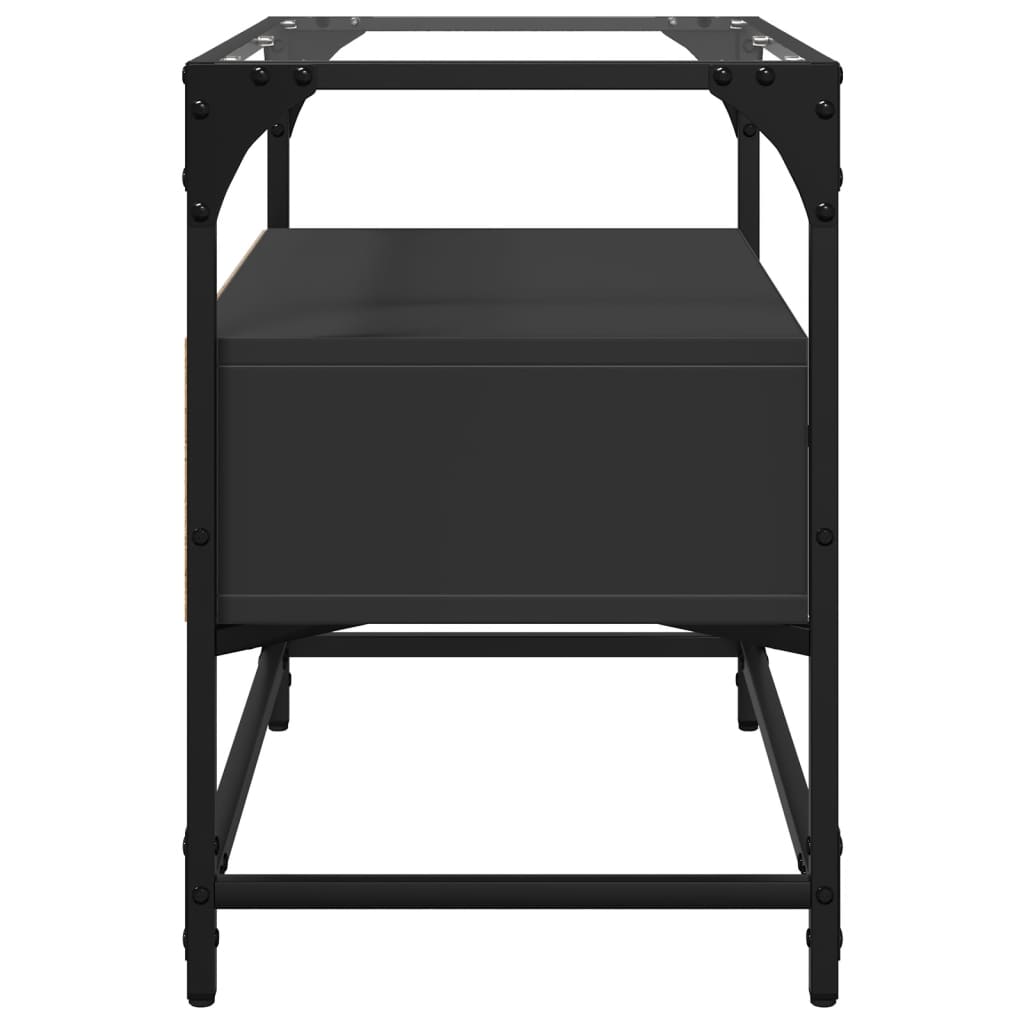 vidaXL Meuble TV avec plateau en verre Noir 60x35x51 cm Bois d'ingénierie