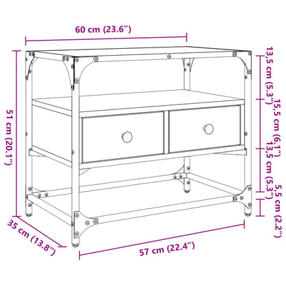 vidaXL Meuble TV avec plateau en verre Noir 60x35x51 cm Bois d'ingénierie