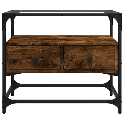 vidaXL Meuble TV avec plateau en verre chêne fumé 60x35x51 cm bois d'ingénierie
