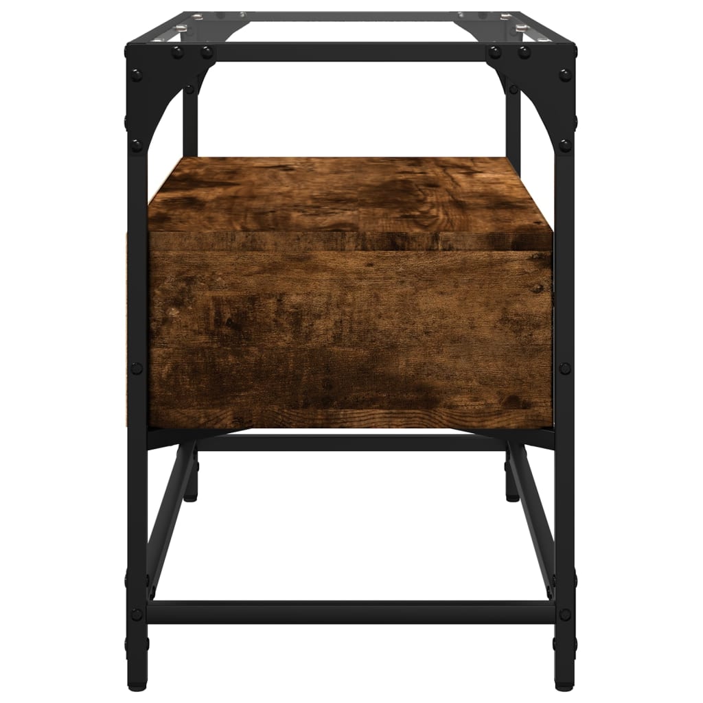 vidaXL Meuble TV avec plateau en verre chêne fumé 60x35x51 cm bois d'ingénierie