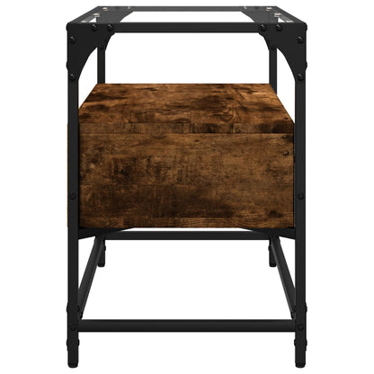 vidaXL Meuble TV avec plateau en verre chêne fumé 60x35x51 cm bois d'ingénierie