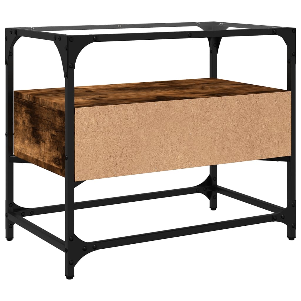 vidaXL Meuble TV avec plateau en verre chêne fumé 60x35x51 cm bois d'ingénierie