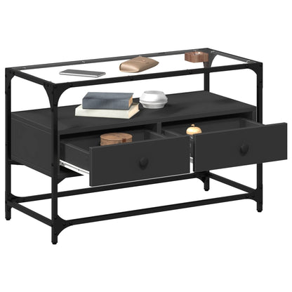 vidaXL TV-Schrank mit Glasplatte Schwarz 80x35x51 cm Holzwerkstoff