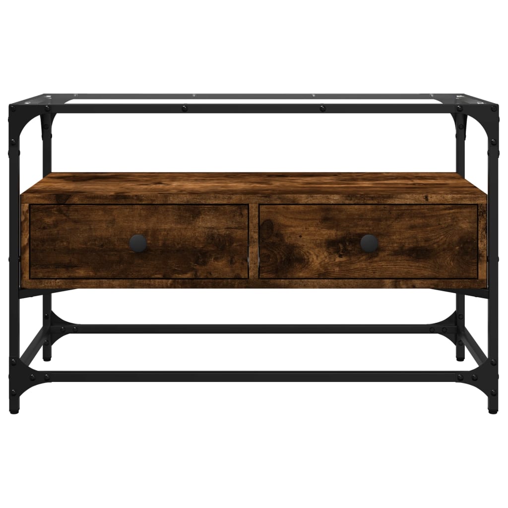 Meuble TV vidaXL avec plateau en verre chêne fumé 80x35x51cm bois d'ingénierie