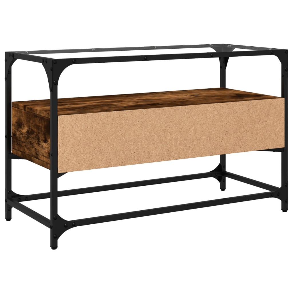 Meuble TV vidaXL avec plateau en verre chêne fumé 80x35x51cm bois d'ingénierie