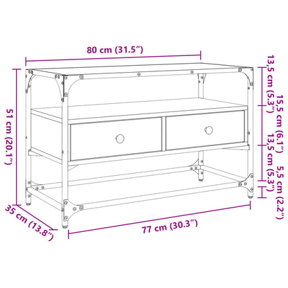 Meuble TV vidaXL avec plateau en verre chêne fumé 80x35x51cm bois d'ingénierie