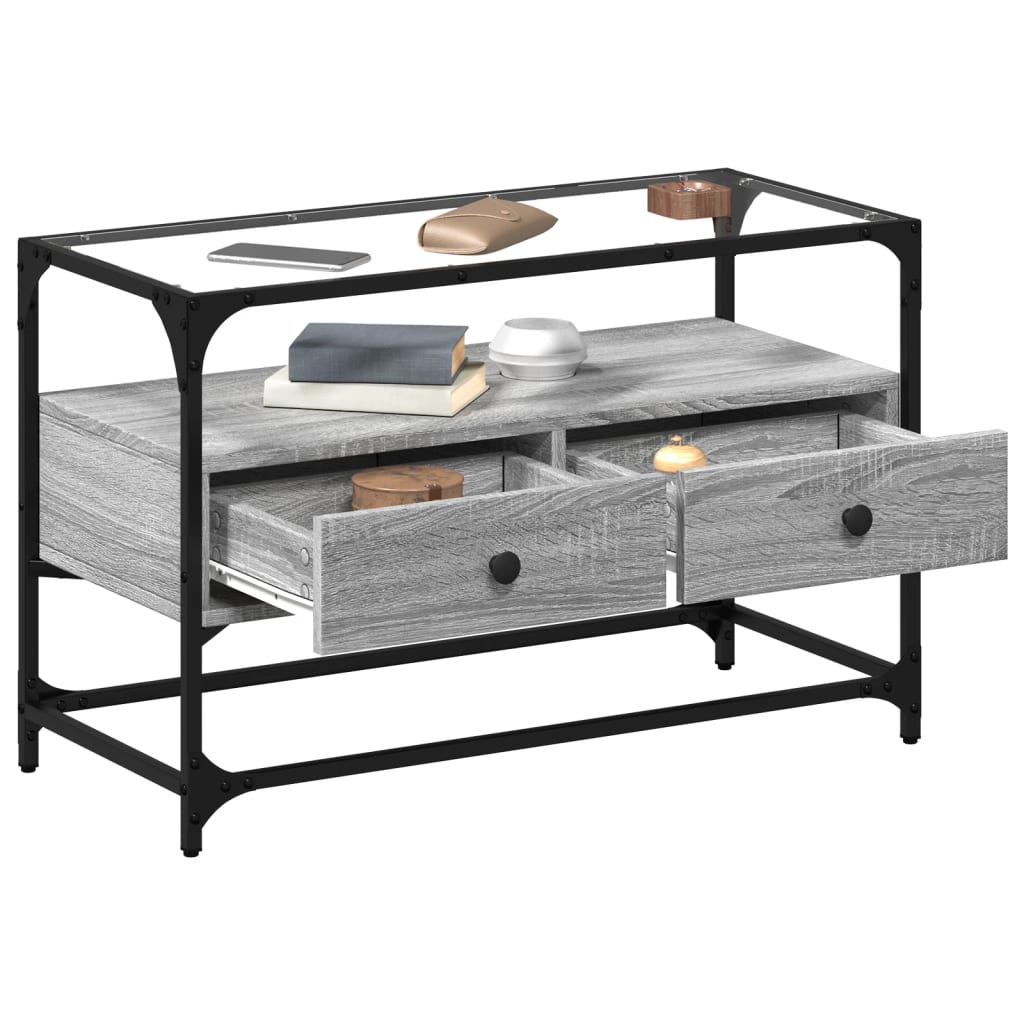 vidaXL TV-Schrank mit Glasplatte Grau Sonoma 80x35x51 cm Holzwerkstoff