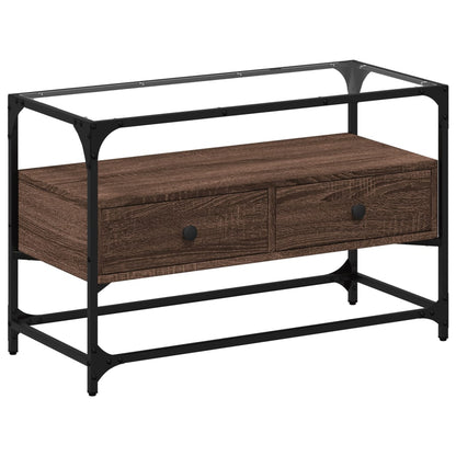 Meuble TV vidaXL avec plateau en verre marron Chêne 80x35x51 cm Bois d'ingénierie