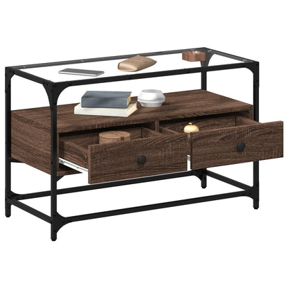 Meuble TV vidaXL avec plateau en verre marron Chêne 80x35x51 cm Bois d'ingénierie