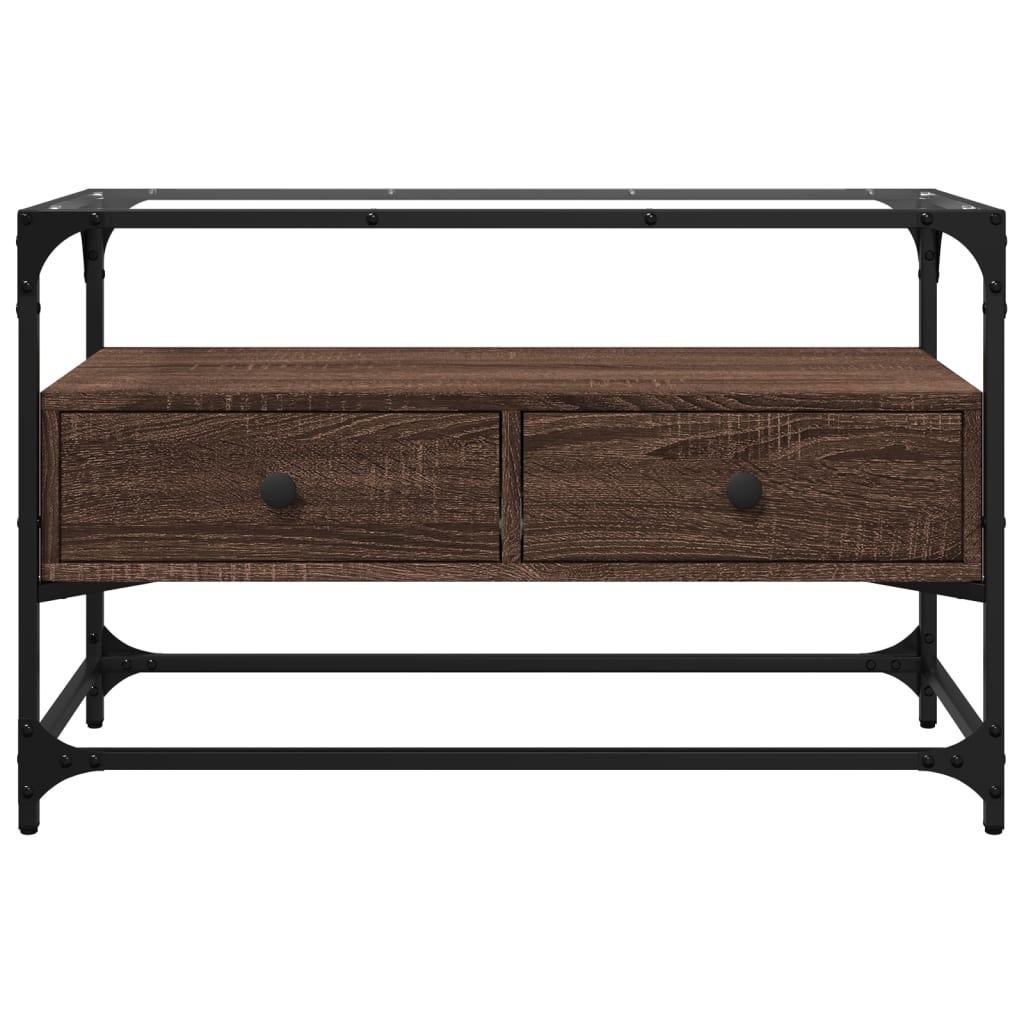 Meuble TV vidaXL avec plateau en verre marron Chêne 80x35x51 cm Bois d'ingénierie