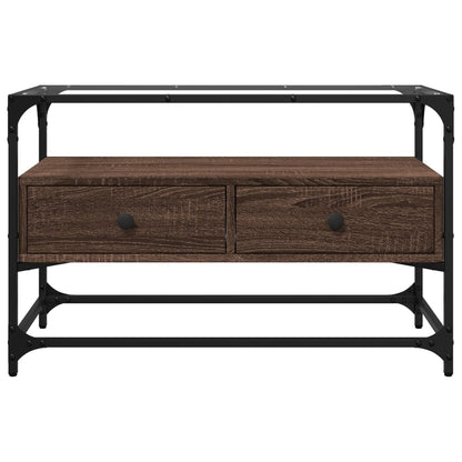 Meuble TV vidaXL avec plateau en verre marron Chêne 80x35x51 cm Bois d'ingénierie