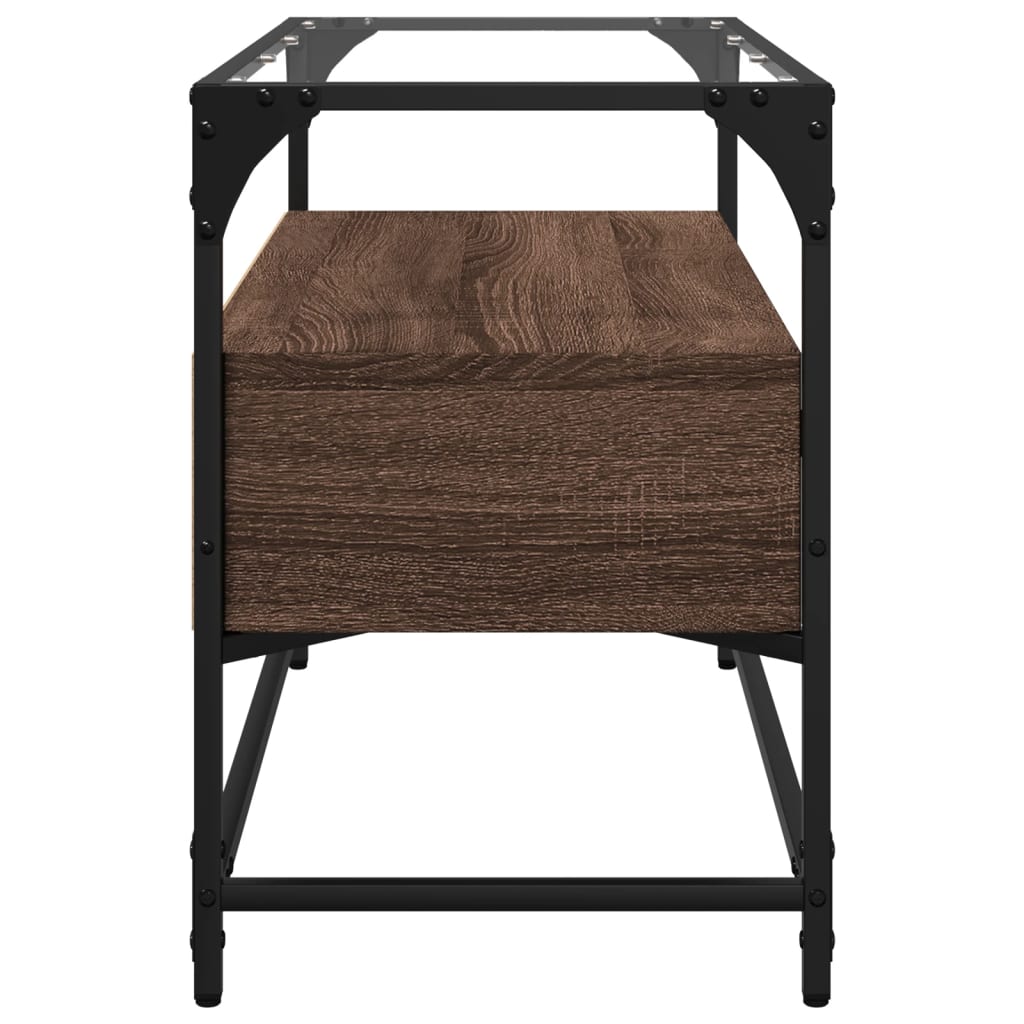 Meuble TV vidaXL avec plateau en verre marron Chêne 80x35x51 cm Bois d'ingénierie