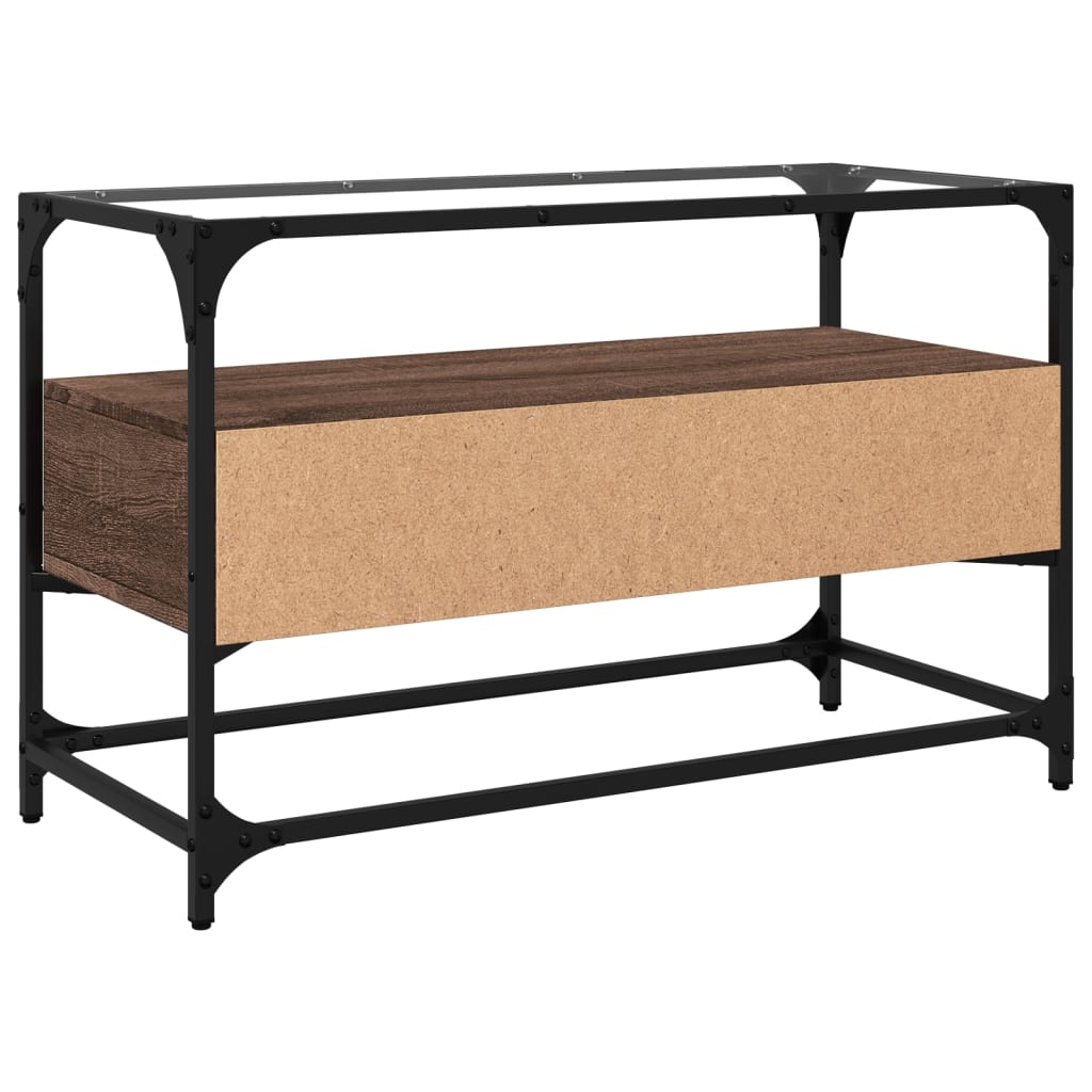 Meuble TV vidaXL avec plateau en verre marron Chêne 80x35x51 cm Bois d'ingénierie
