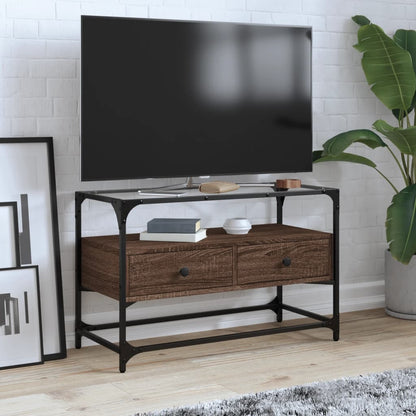 Meuble TV vidaXL avec plateau en verre marron Chêne 80x35x51 cm Bois d'ingénierie