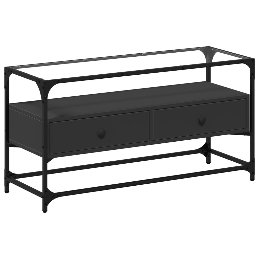vidaXL Meuble TV avec plateau en verre Noir 98x35x51 cm Bois d'ingénierie