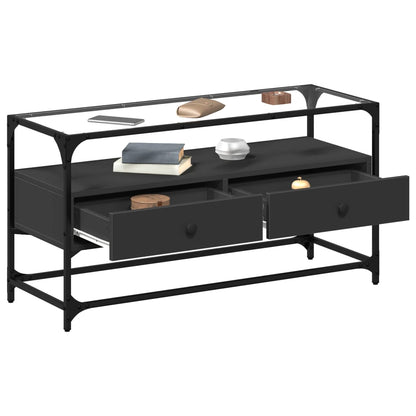 vidaXL Meuble TV avec plateau en verre Noir 98x35x51 cm Bois d'ingénierie