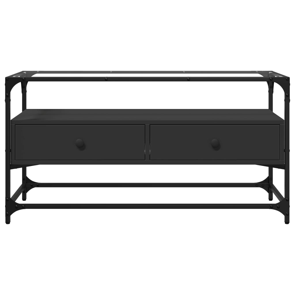 vidaXL Meuble TV avec plateau en verre Noir 98x35x51 cm Bois d'ingénierie