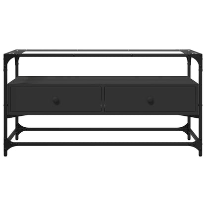 vidaXL Meuble TV avec plateau en verre Noir 98x35x51 cm Bois d'ingénierie