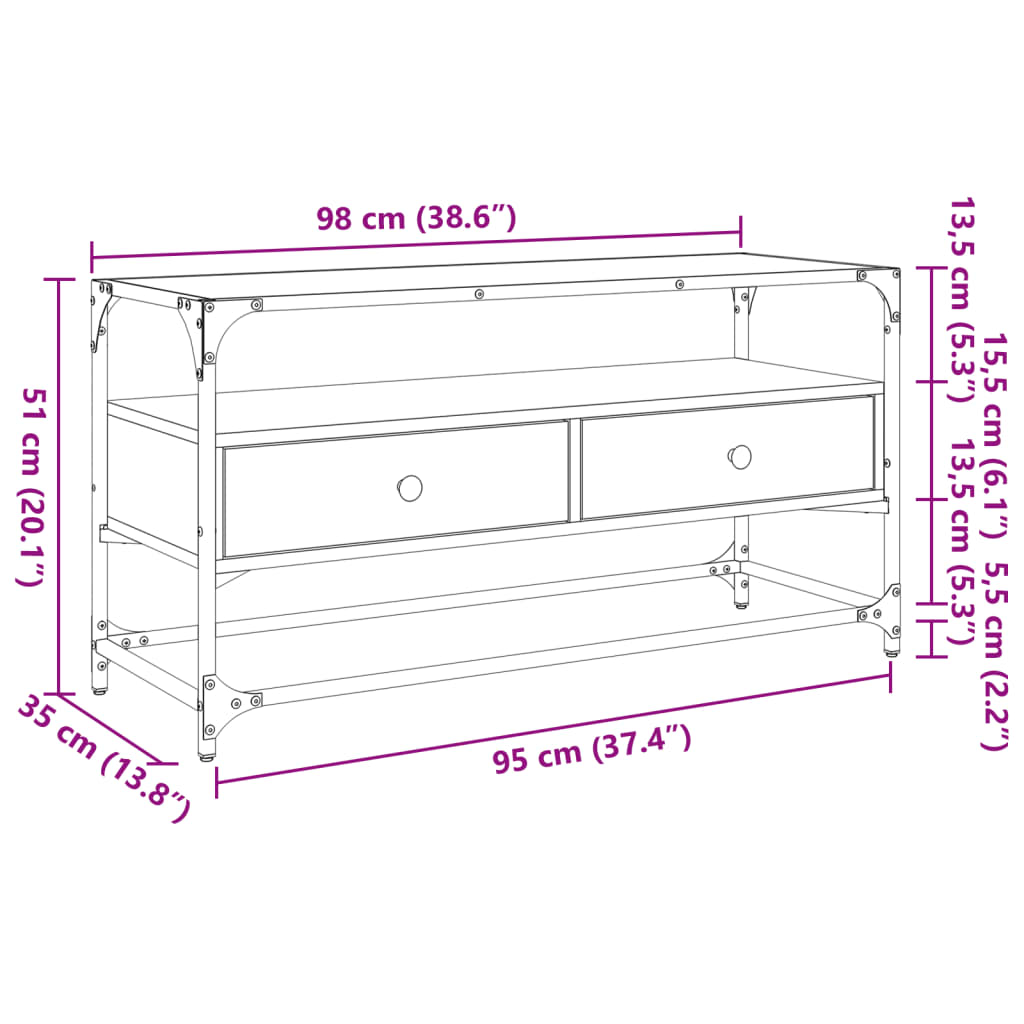vidaXL Meuble TV avec plateau en verre Noir 98x35x51 cm Bois d'ingénierie