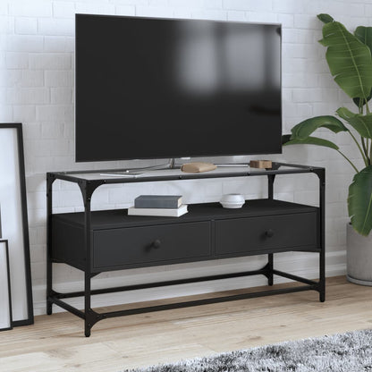 vidaXL Meuble TV avec plateau en verre Noir 98x35x51 cm Bois d'ingénierie