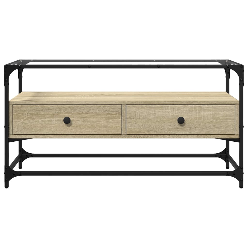 vidaXL TV-Schrank mit Glasplatte Sonoma-Eiche 98x35x51cm Holzwerkstoff