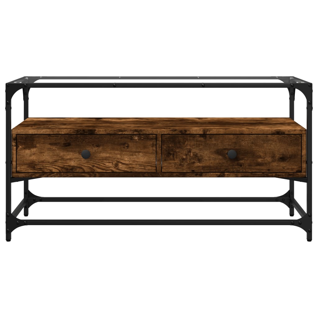 Meuble TV vidaXL avec plateau en verre chêne fumé 98x35x51cm bois d'ingénierie
