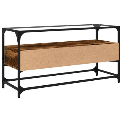 Meuble TV vidaXL avec plateau en verre chêne fumé 98x35x51cm bois d'ingénierie