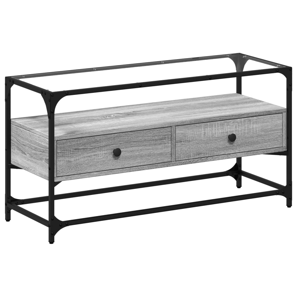 vidaXL TV-Schrank mit Glasplatte Grau Sonoma 98x35x51 cm Holzwerkstoff