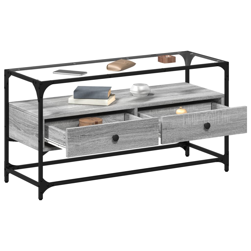 vidaXL TV-Schrank mit Glasplatte Grau Sonoma 98x35x51 cm Holzwerkstoff