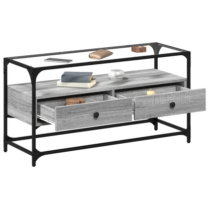 vidaXL TV-Schrank mit Glasplatte Grau Sonoma 98x35x51 cm Holzwerkstoff