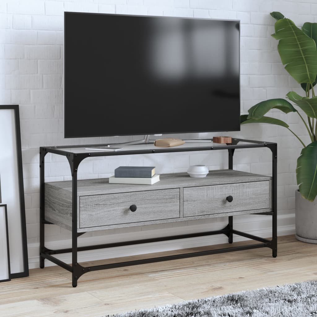 vidaXL TV-Schrank mit Glasplatte Grau Sonoma 98x35x51 cm Holzwerkstoff