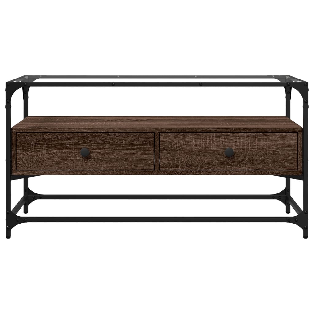 Meuble TV vidaXL avec plateau en verre marron Chêne 98x35x51 cm Bois d'ingénierie
