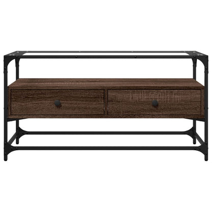 Meuble TV vidaXL avec plateau en verre marron Chêne 98x35x51 cm Bois d'ingénierie