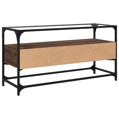 Meuble TV vidaXL avec plateau en verre marron Chêne 98x35x51 cm Bois d'ingénierie