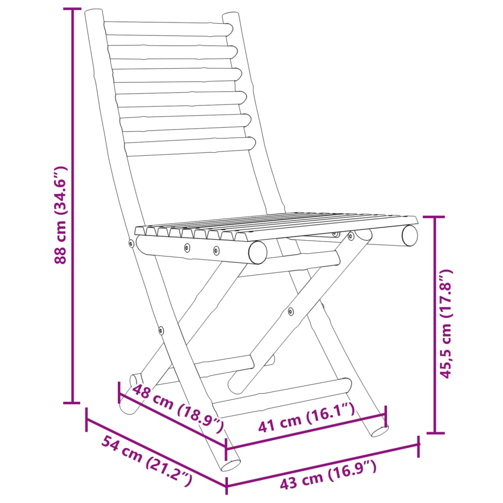 vidaXL Chaises de jardin pliables 2 pcs 43x54x88 cm Bambou