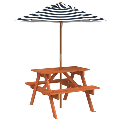 vidaXL Table de pique-nique pour 4 enfants avec parasol Bois de sapin massif