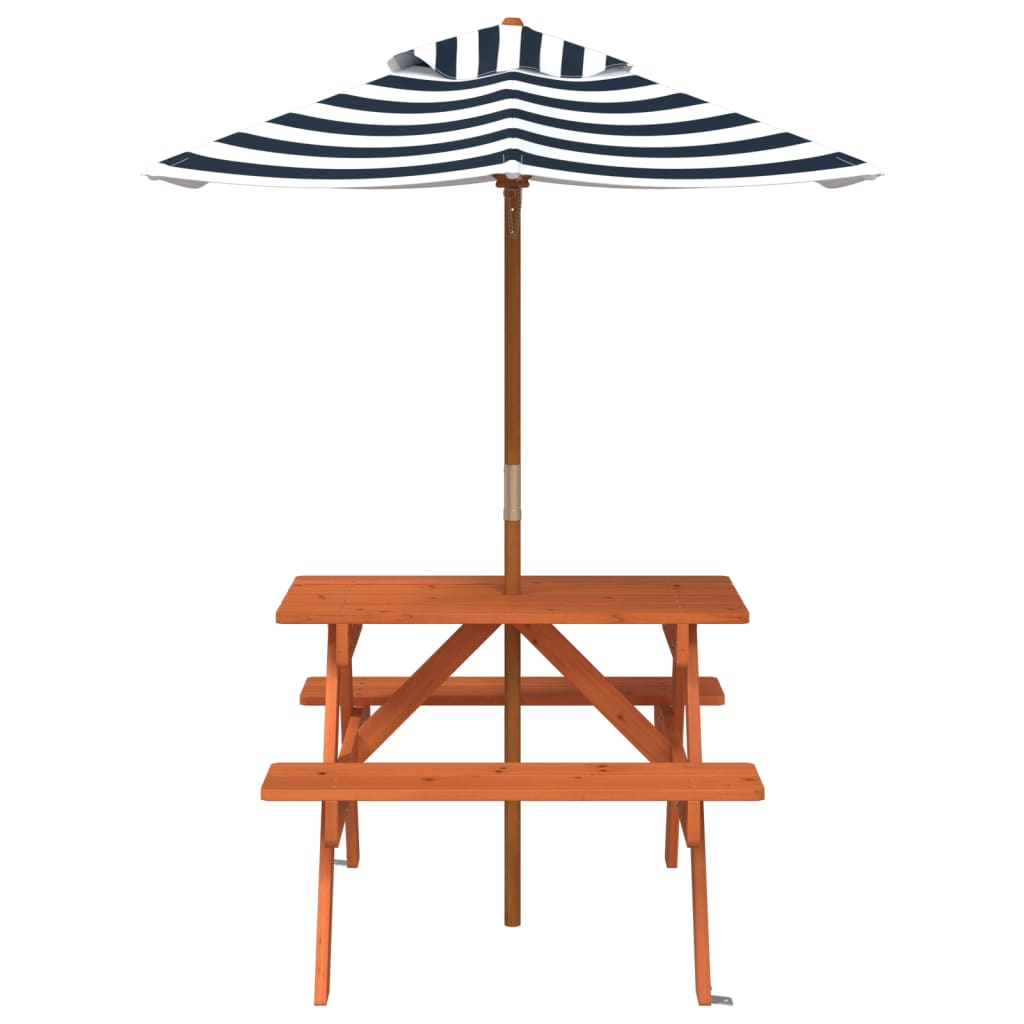 vidaXL Table de pique-nique pour 4 enfants avec parasol Bois de sapin massif