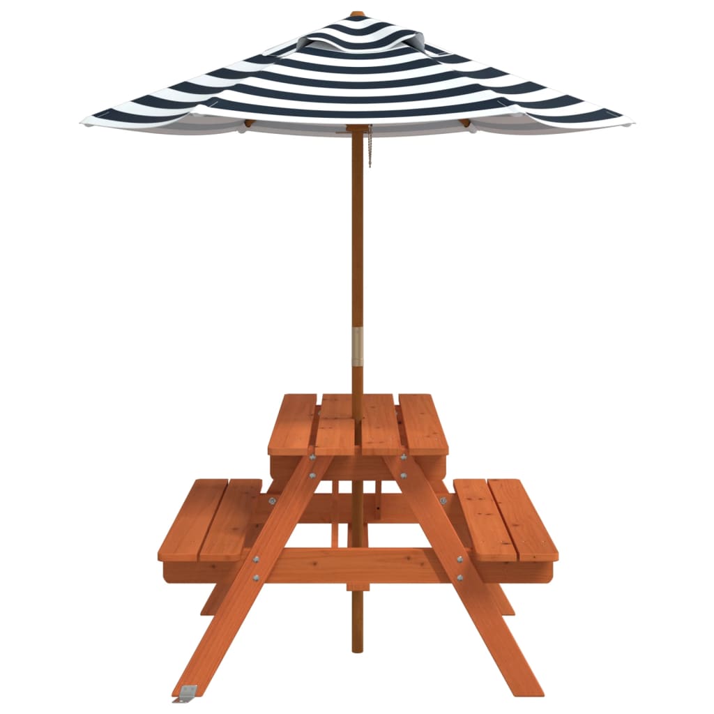 vidaXL Table de pique-nique pour 4 enfants avec parasol Bois de sapin massif