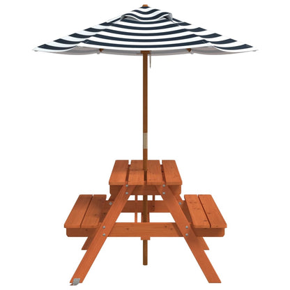 vidaXL Table de pique-nique pour 4 enfants avec parasol Bois de sapin massif