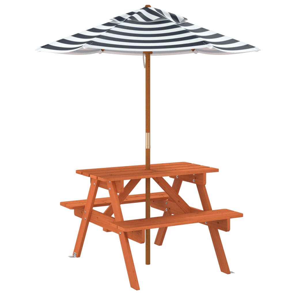 vidaXL Table de pique-nique pour 4 enfants avec parasol Bois de sapin massif
