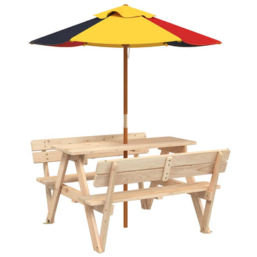 vidaXL Picknicktisch für 4 Kinder mit Sonnenschirm Massivholz Tanne
